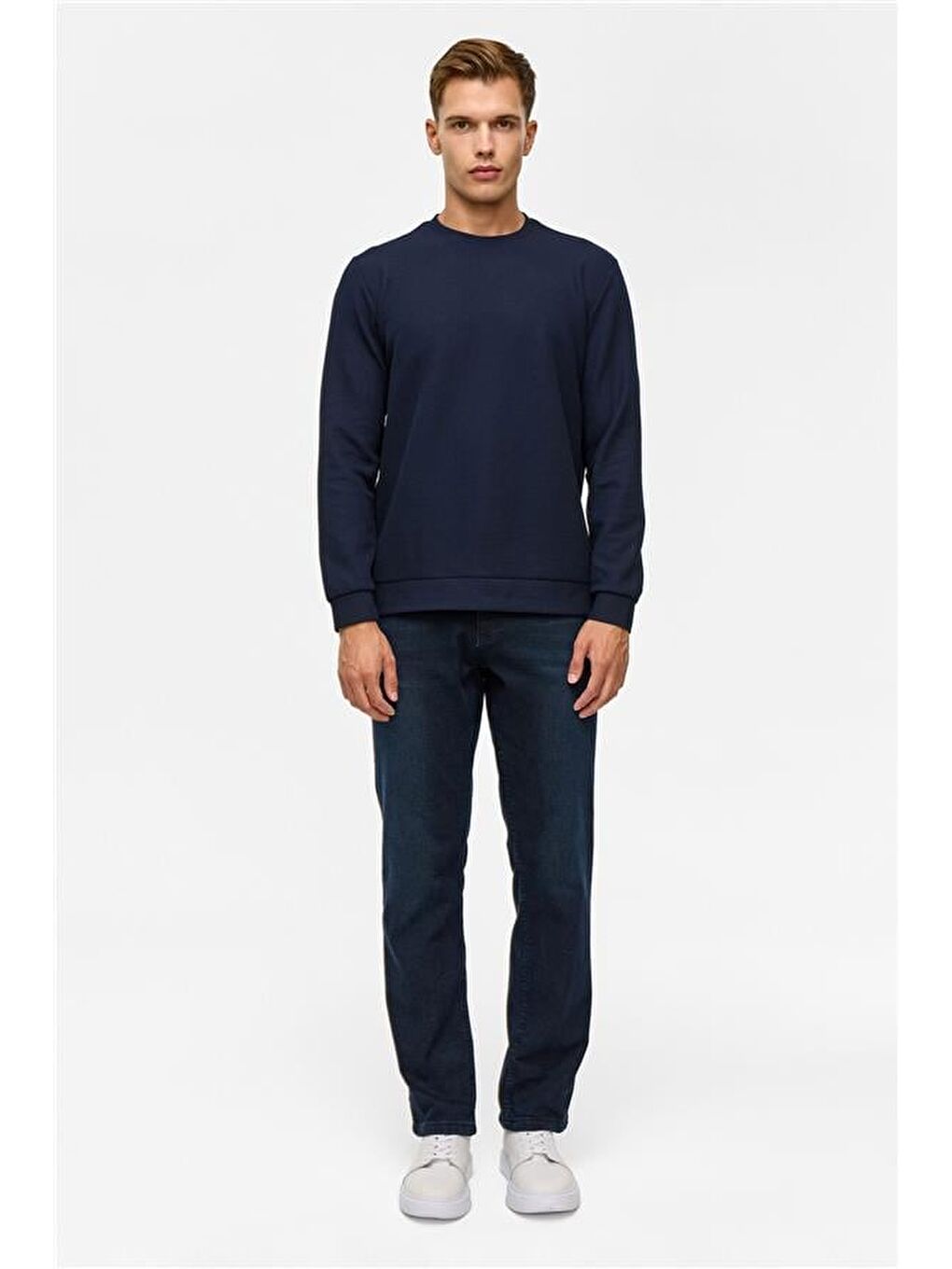 Lacivert Regular Düz Bisiklet Yaka Sweatshirt-8
