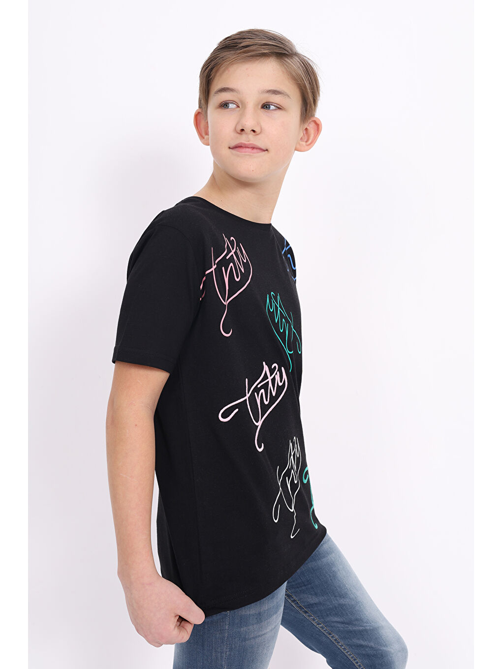 Siyah Erkek Çocuk Baskılı Tişört-2