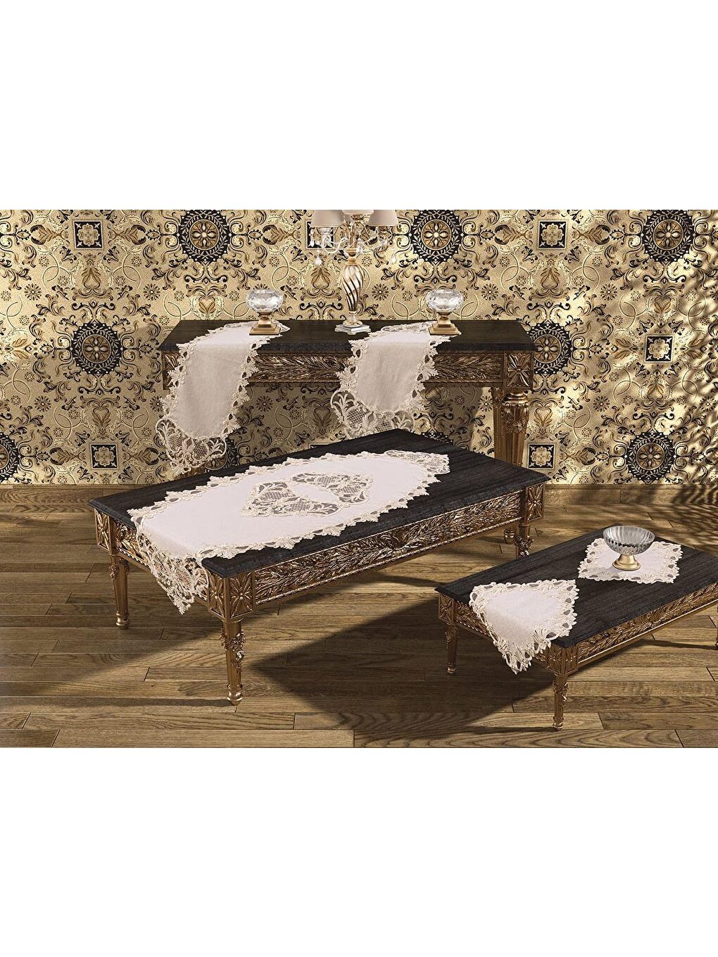 Ekru Diamond Salon Takımı 5 Parça Krem