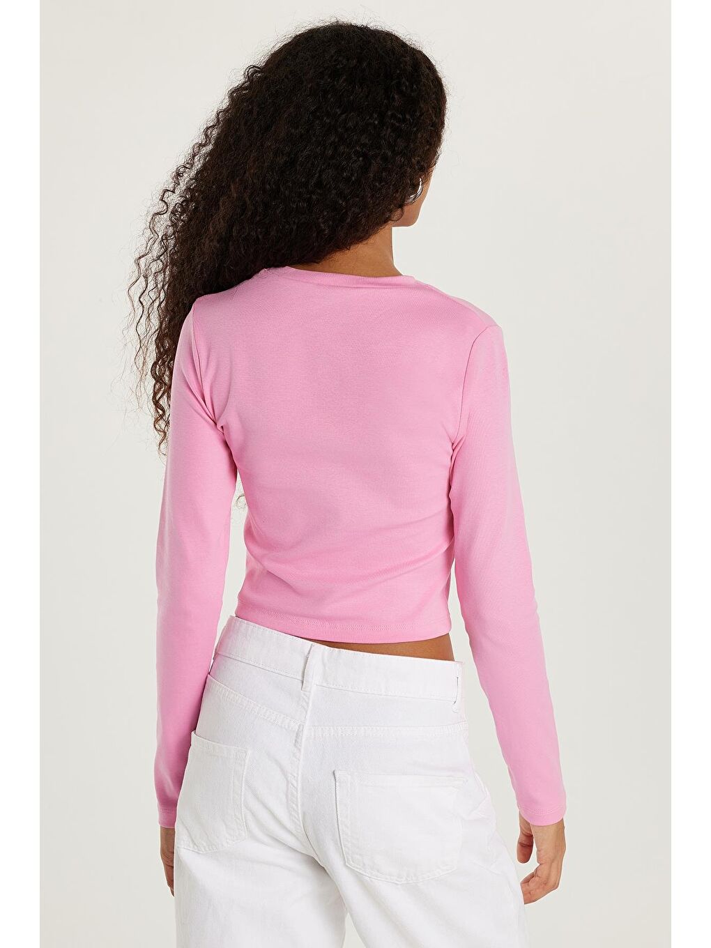 Kadın Slim Fit Dar Kesim Bisiklet Yaka Pembe Bluz-4