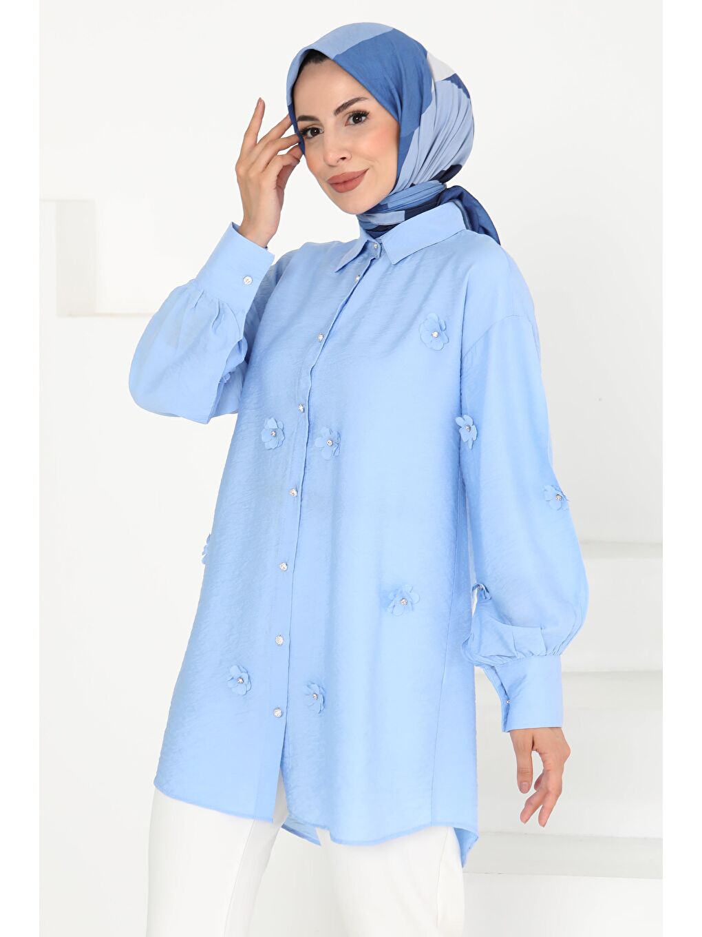 Çiçekli Tunik Bebe Mavi - 27272