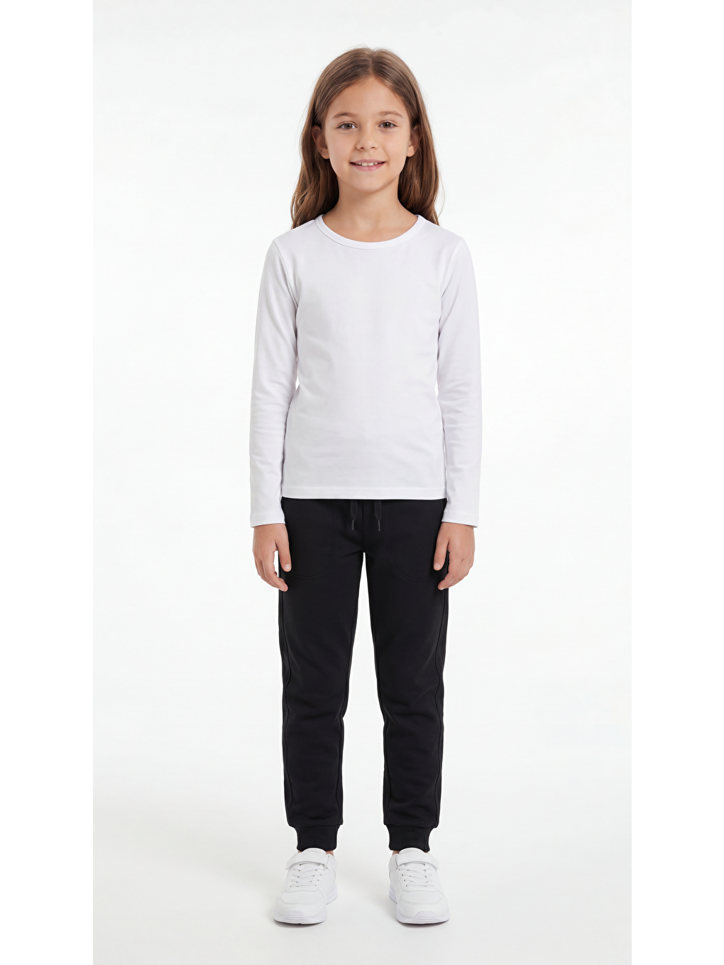 Beyaz Basic Uzun Kol Kız Çocuk Badi