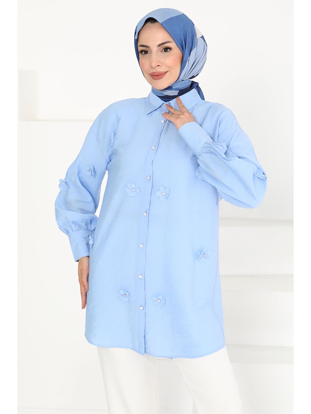 Çiçekli Tunik Bebe Mavi - 27272-1