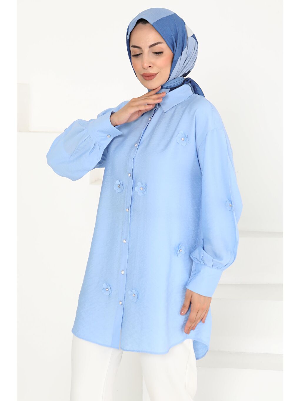 Çiçekli Tunik Bebe Mavi - 27272-2