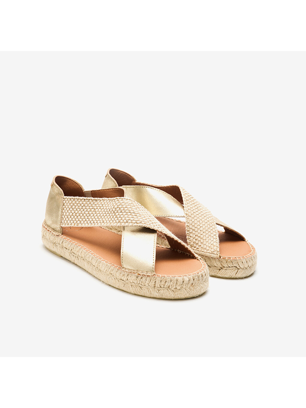 Sarı Kadın Sandalet Mar Flat Espadrılle In Suede And Raffıa Platin-1