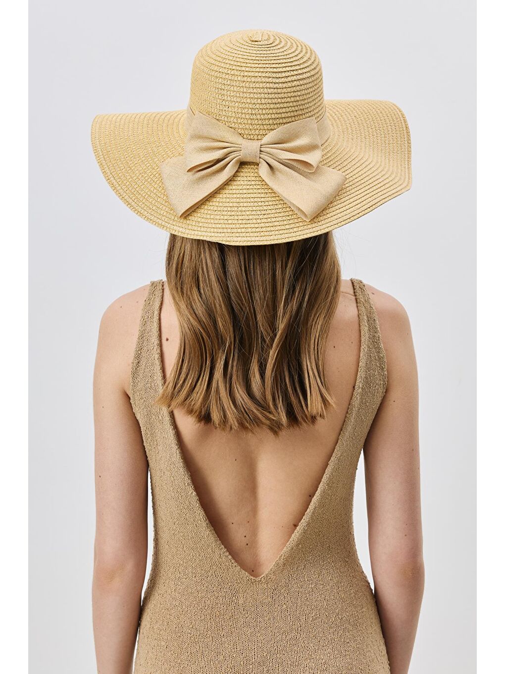 Geniş Kenar Hasır Plaj Şapkası Y25730-17 Orta Bej-2