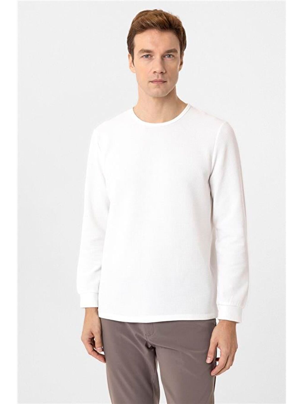 Beyaz Slim Armürlü Bisiklet Yaka Triko