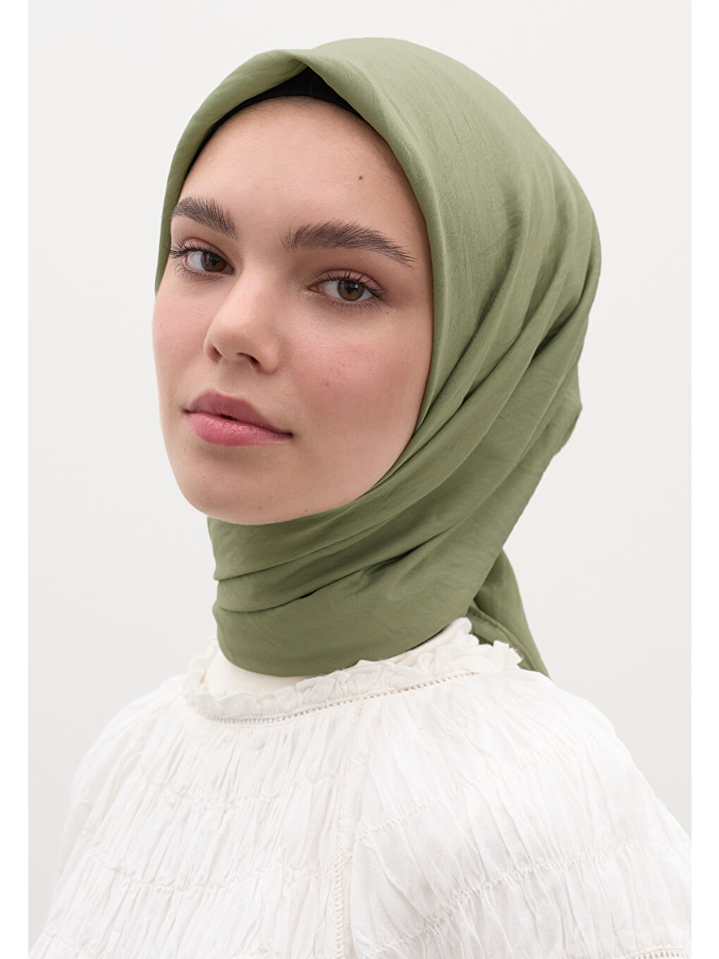 Yeşil Pamuk Viskon Eşarp Çağla-3