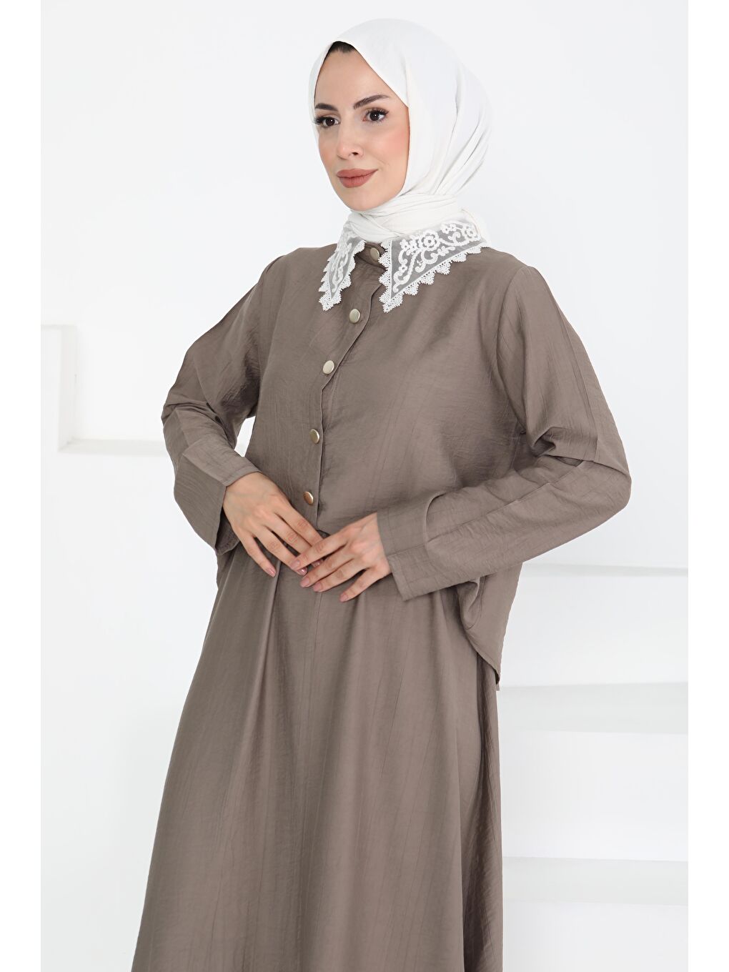 Bej Dantel Yaka İkili Takım Vizon - 27179-2