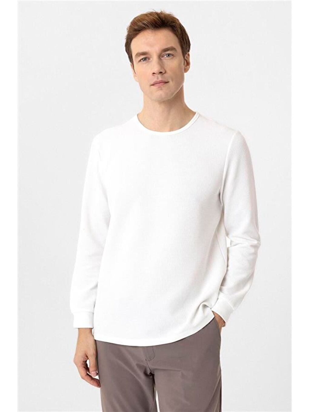 Beyaz Slim Armürlü Bisiklet Yaka Triko-2