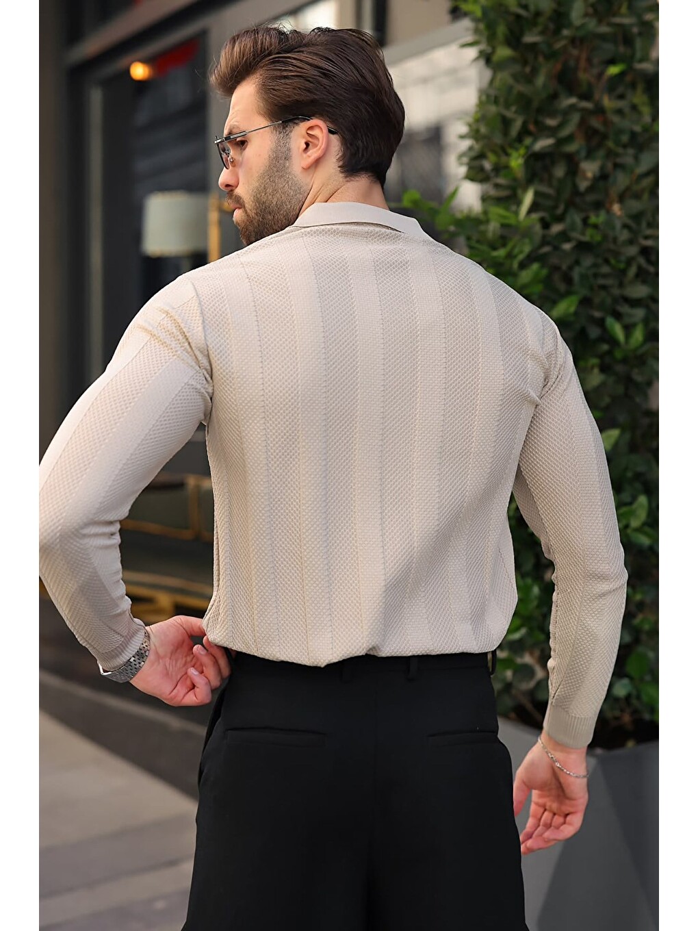Bej Taş Rengi Regular Fit Polo Yaka Triko Erkek Kazak E7509-2