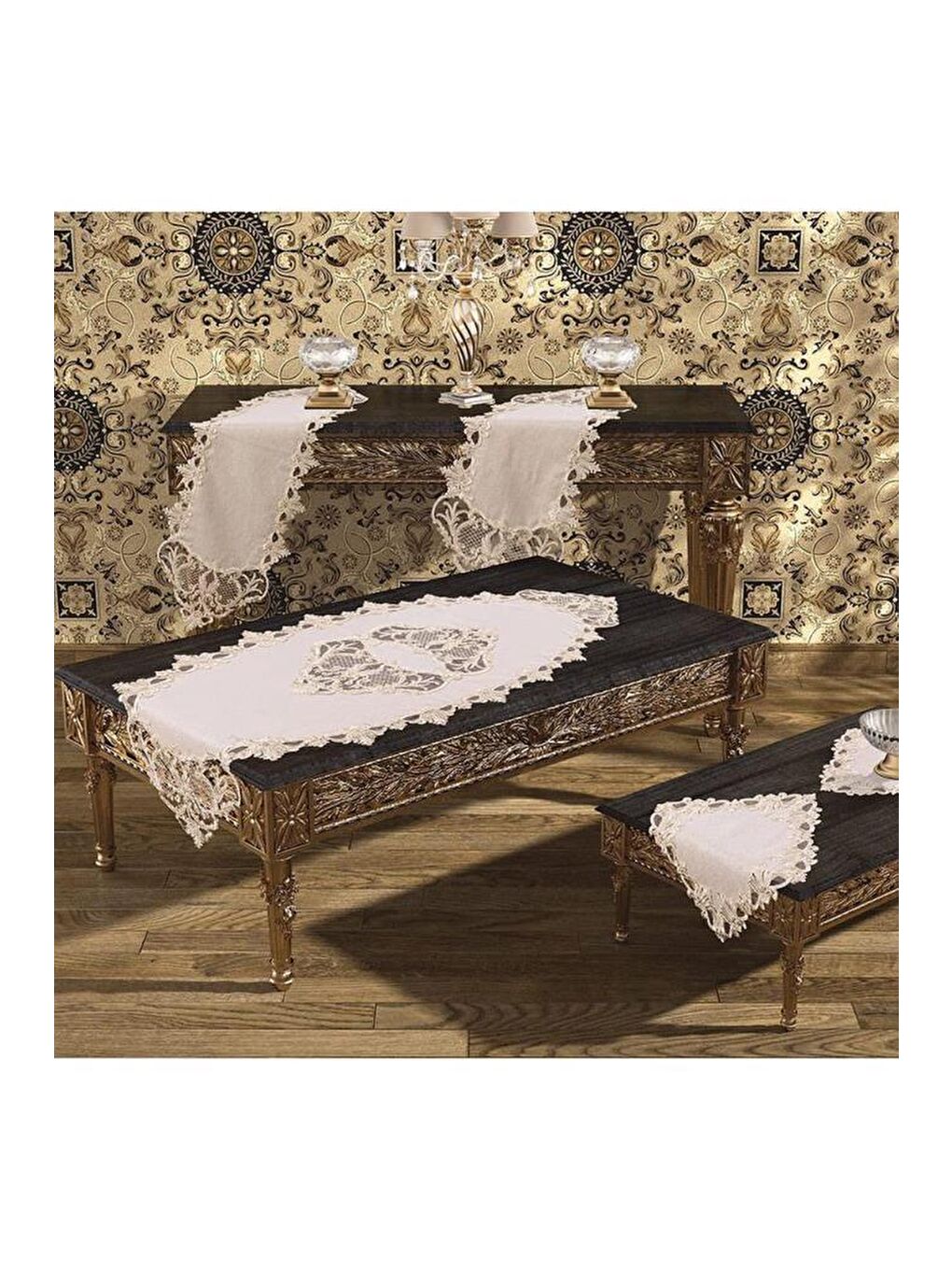 Ekru Diamond Salon Takımı 5 Parça Krem-2