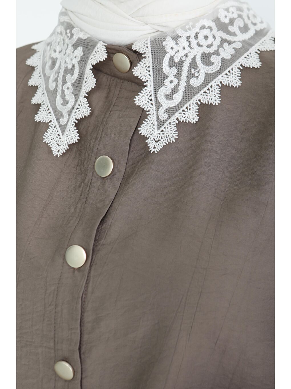 Bej Dantel Yaka İkili Takım Vizon - 27179-4