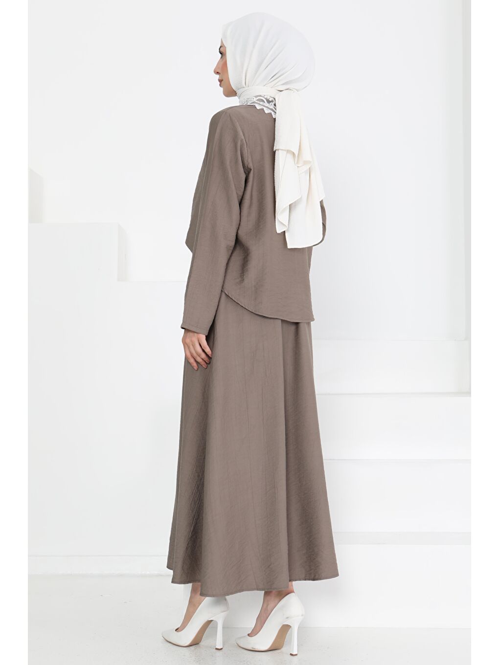 Bej Dantel Yaka İkili Takım Vizon - 27179-5