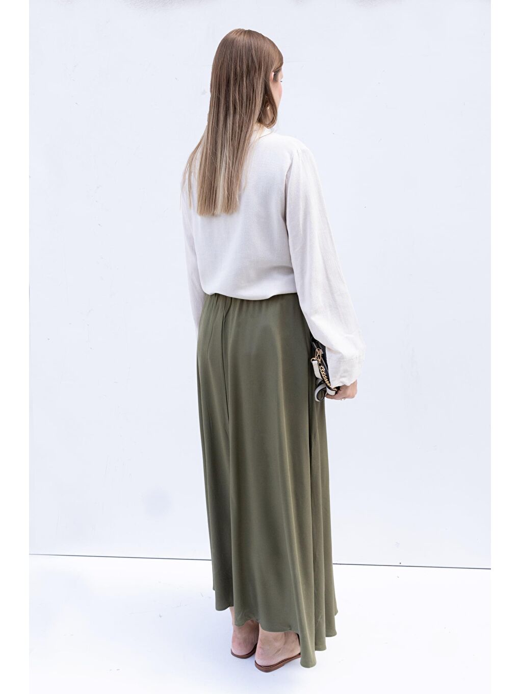 Haki-Beli Lastikli Fisto Detaylı Etek-2