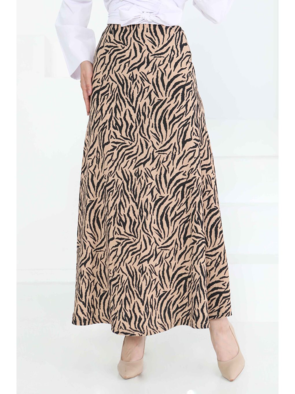 Bej Desenli Kiloş Etek Vizon - 27238-4