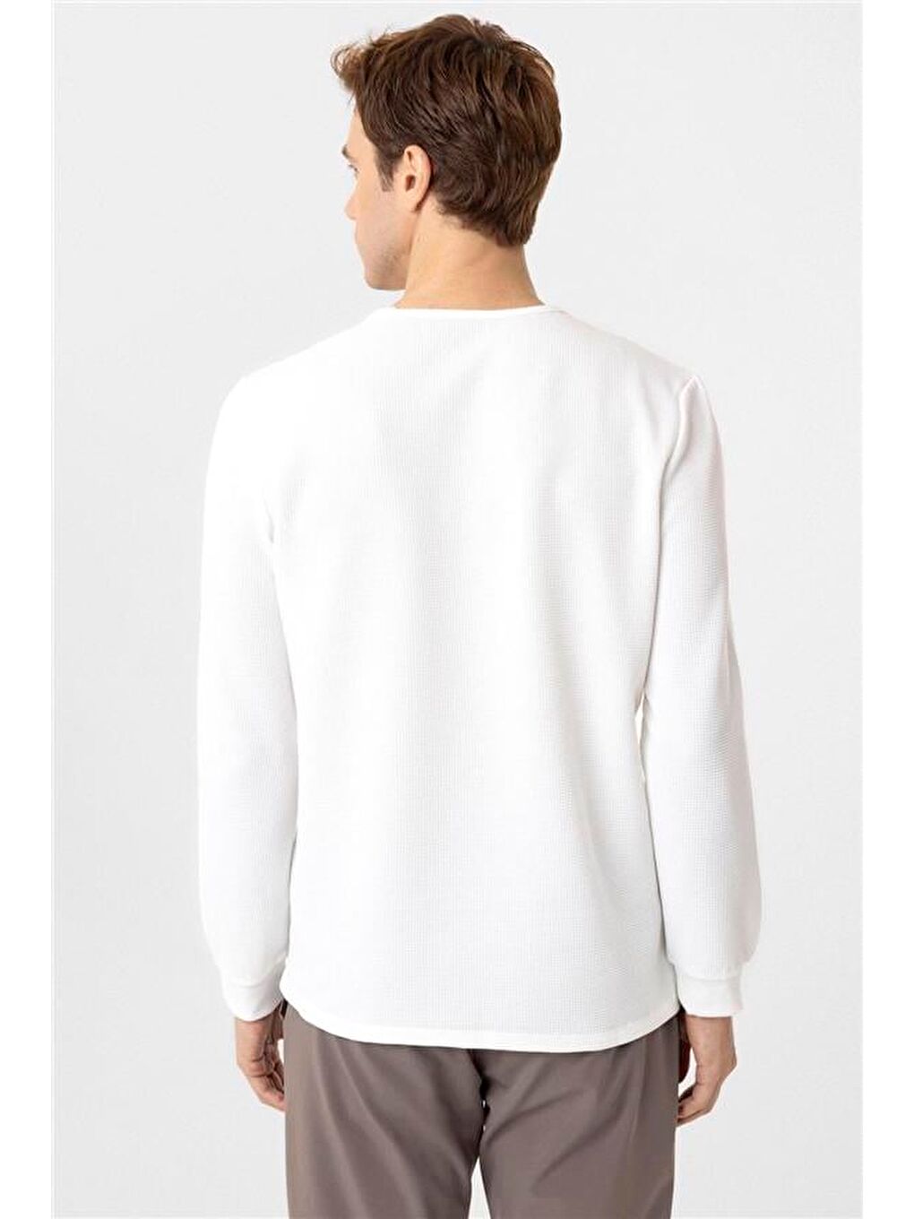 Beyaz Slim Armürlü Bisiklet Yaka Triko-5