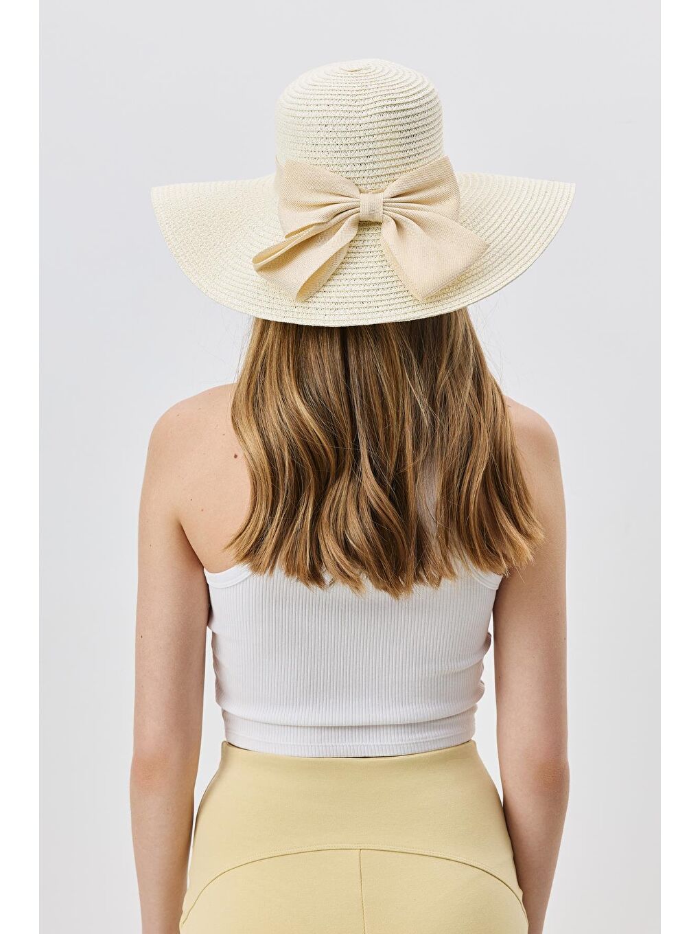 Ekru Geniş Kenar Hasır Plaj Şapkası Y25730-17 Krem-2