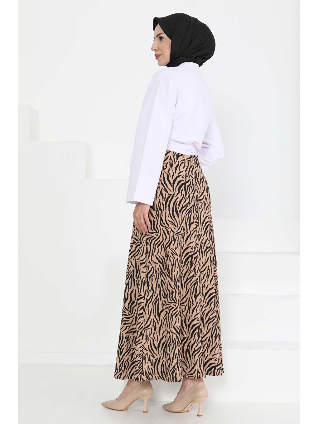 Bej Desenli Kiloş Etek Vizon - 27238-5