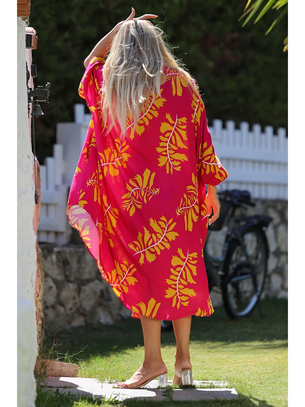 Pembe Düğmeli Cepli Dokuma Oversize Casual Elbise-7