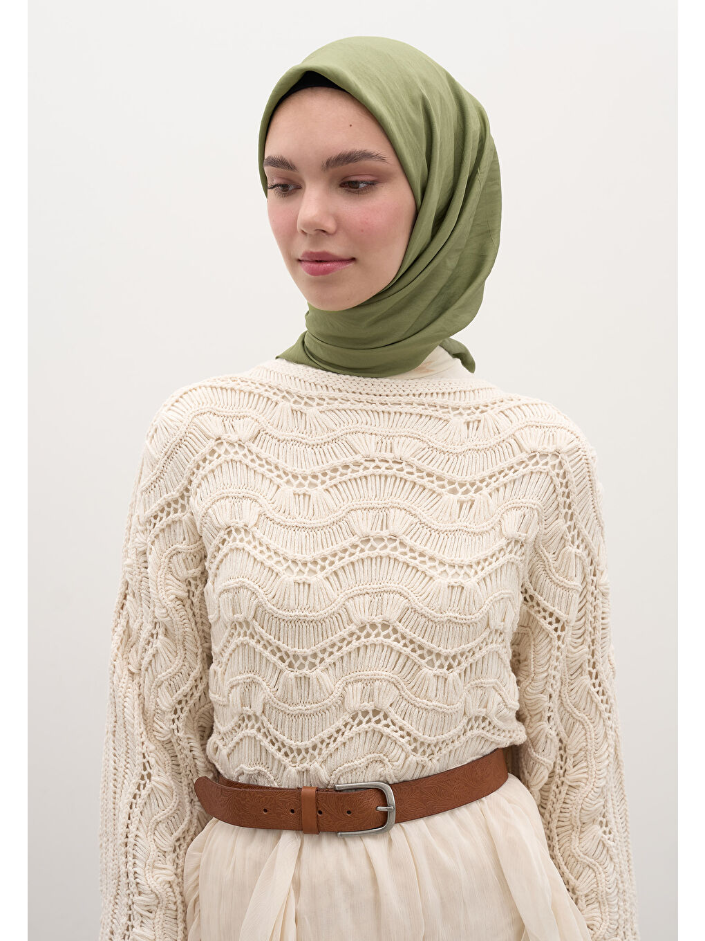 Yeşil Pamuk Viskon Eşarp Orman-1