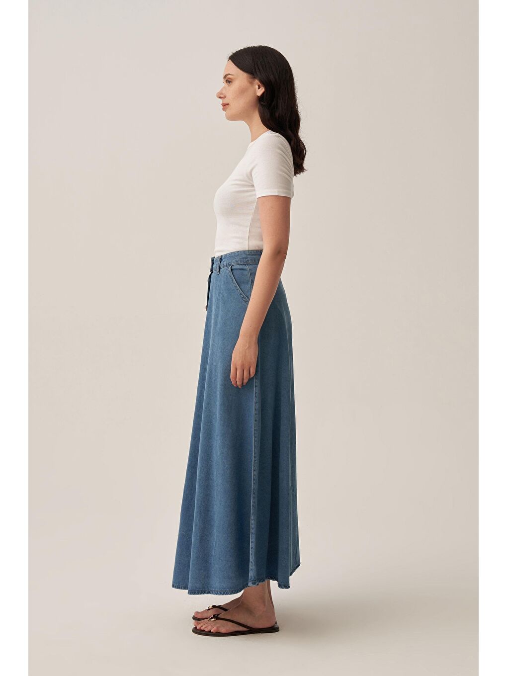 Açık Mavi-Boydan Düğmelİ Denİm Etek-1