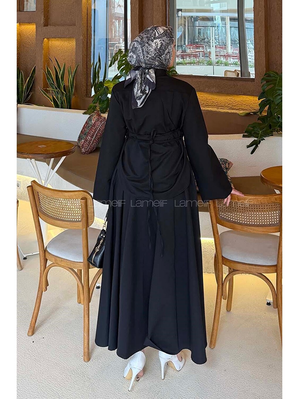 Kravat Yaka Tesettür Takım Siyah-3