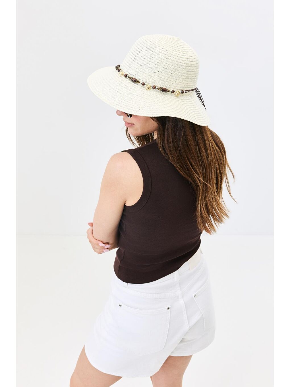 Ekru Hasır Plaj Şapkası Y25730-19 Krem