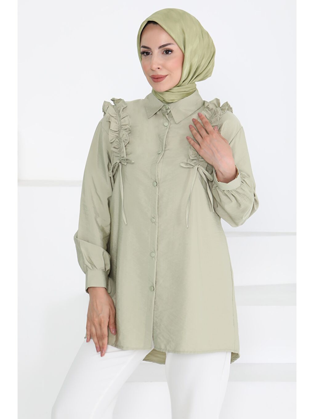 Fırfır Detaylı Tunik Haki - 27274