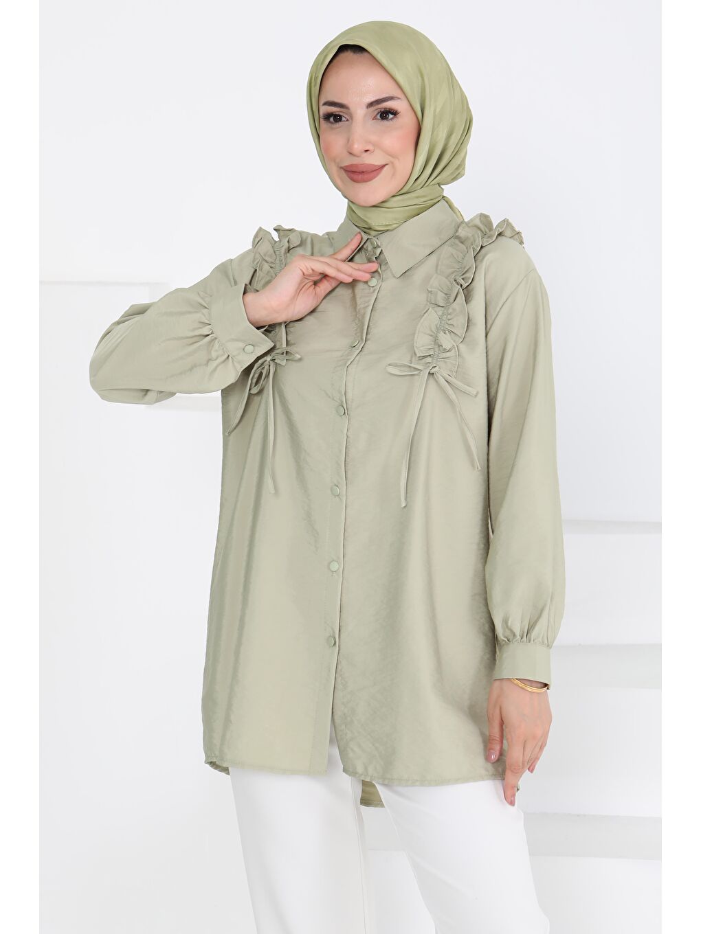 Fırfır Detaylı Tunik Haki - 27274-2