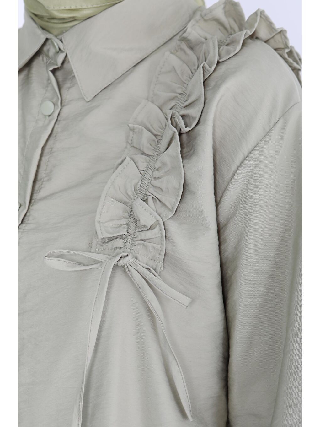 Fırfır Detaylı Tunik Haki - 27274-3