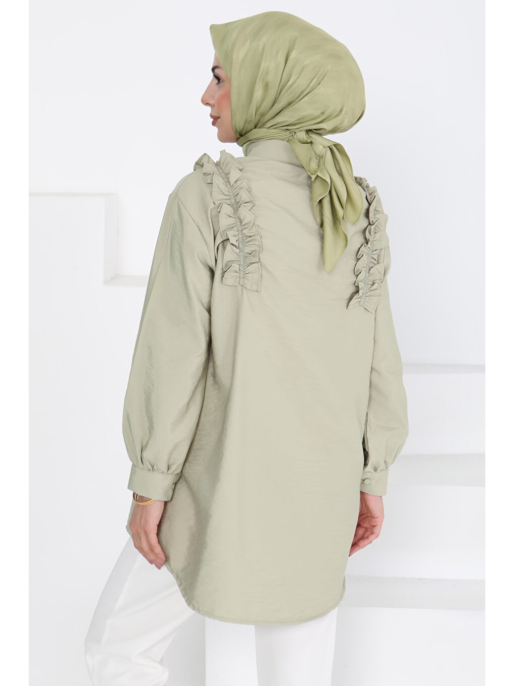 Fırfır Detaylı Tunik Haki - 27274-4