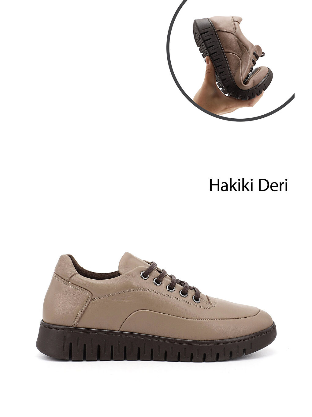 Bej Kadın BEJ-VİZON Bağcıklı Hakiki Deri Comfort Ayakkabı-2