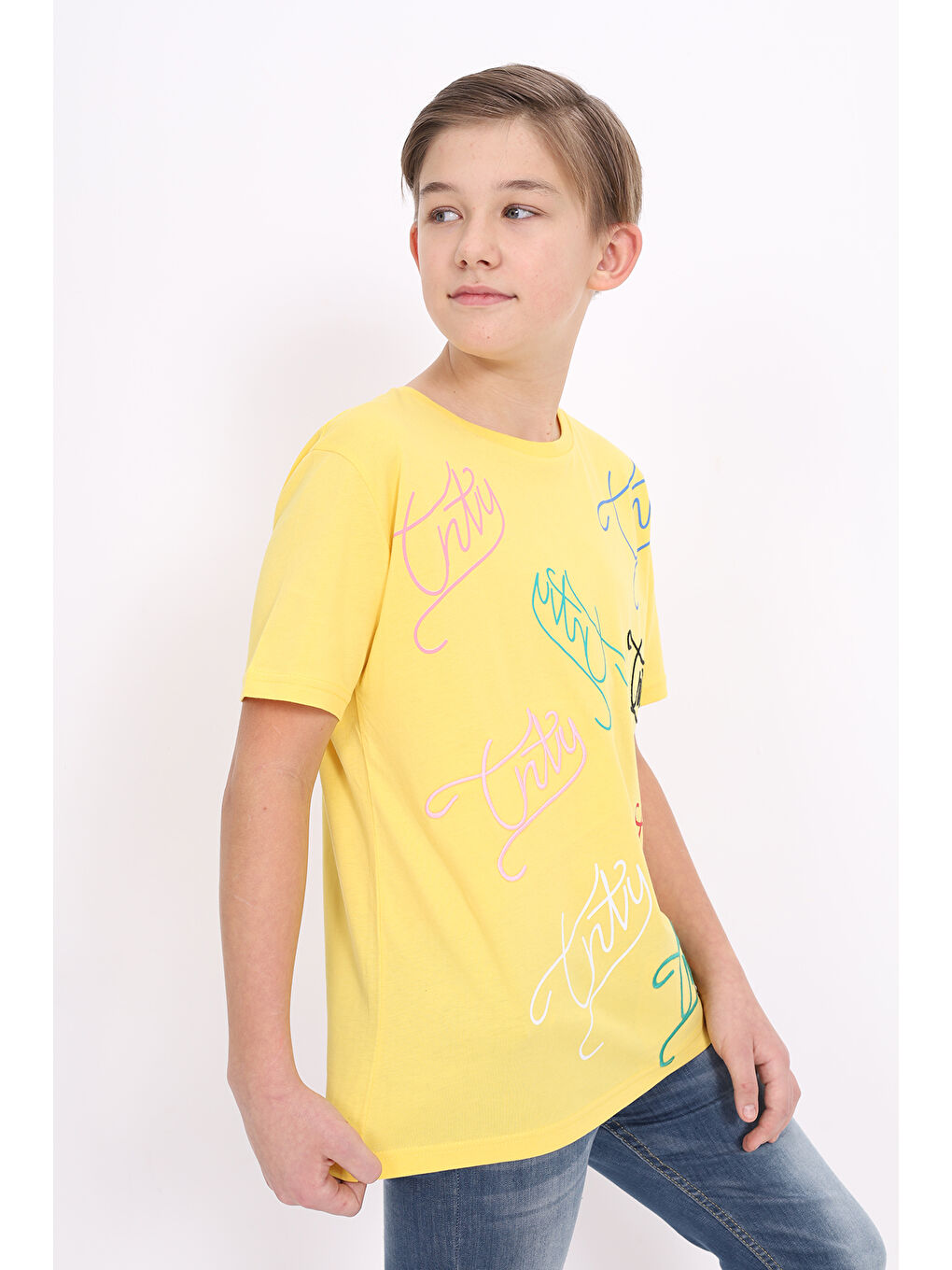 Sarı Erkek Çocuk Baskılı Tişört-1