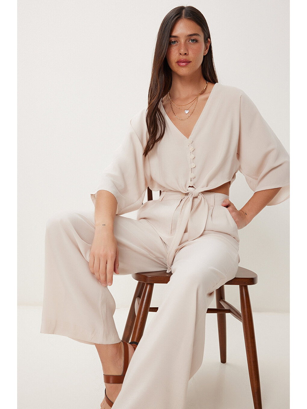 Ekru Modal Bluz Pantolon Takım KREM LBV0069-2