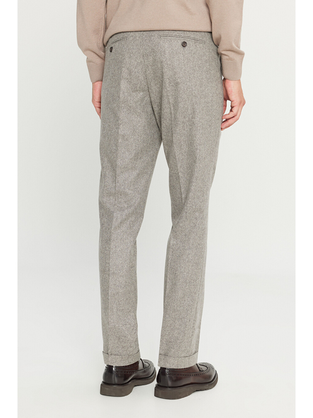 Bej Erkek Vizon Yünlü Slim Fit Dar Kesim Beli Gizli Lastikli Yan Cepli Armürlü Pantolon-4