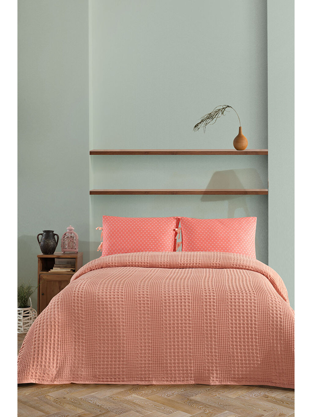 Pembe Silvia Pike Seti Çift Kişilik (220x240 cm) Somon