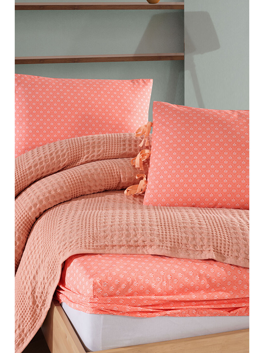 Pembe Silvia Pike Seti Çift Kişilik (220x240 cm) Somon-2