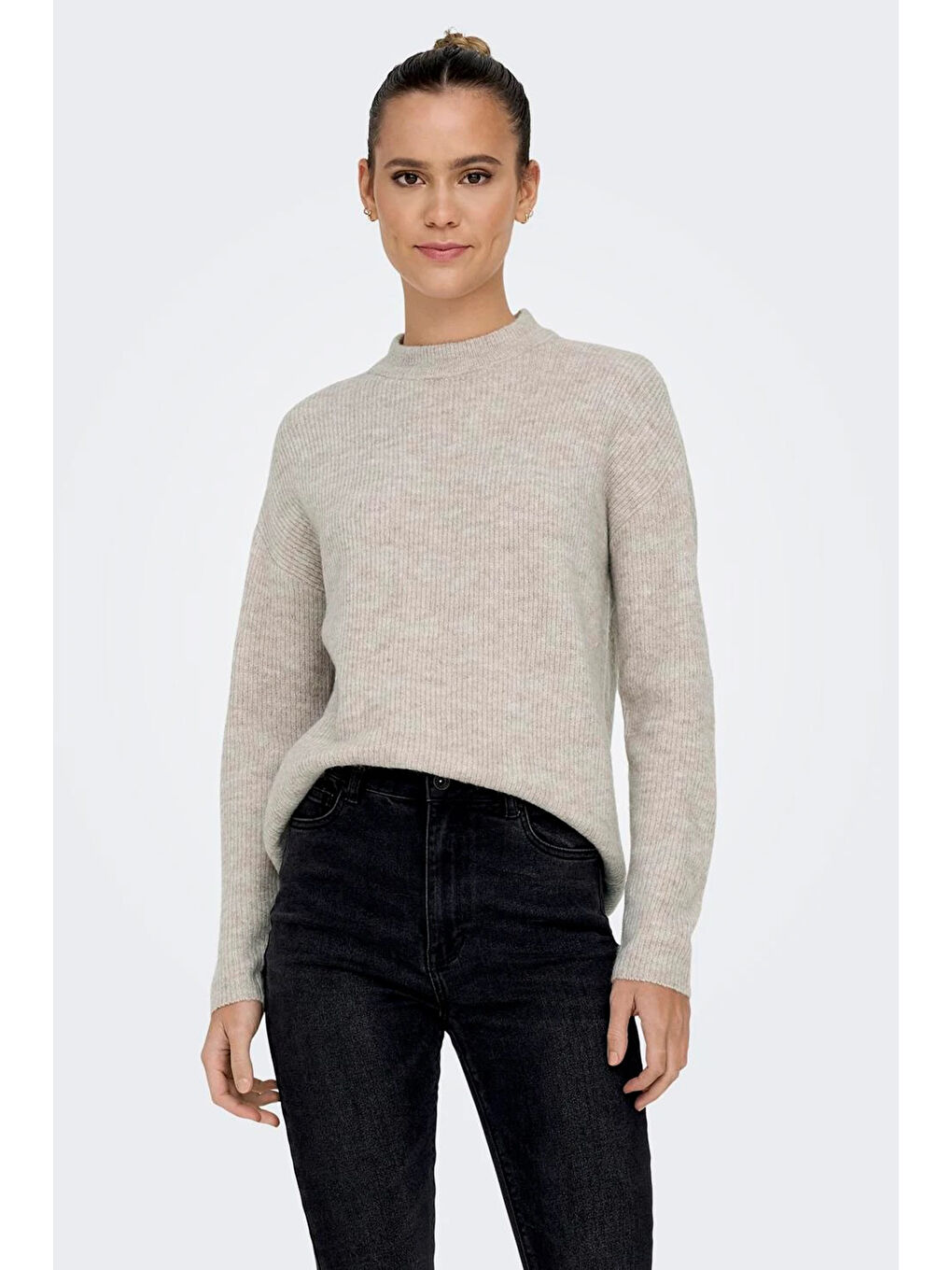 Bej Onlcamilla Streç Regular Fit Bisiklet Yaka Örme Kadın Kazak 15277080