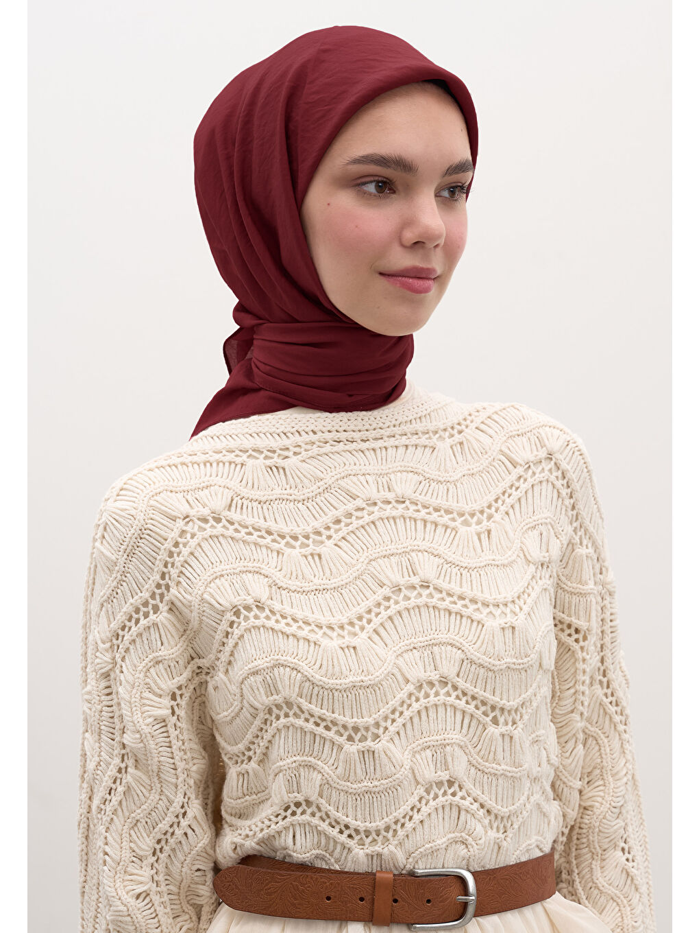 Mürdüm Pamuk Viskon Eşarp Vişne Çürüğü-1