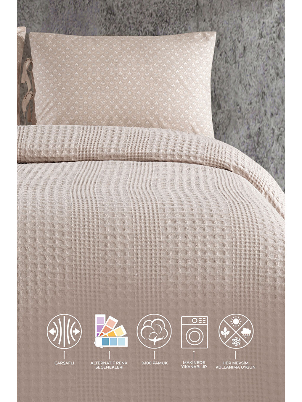 Silvia Pike Seti Çift Kişilik (220x240 cm) Ekru-1