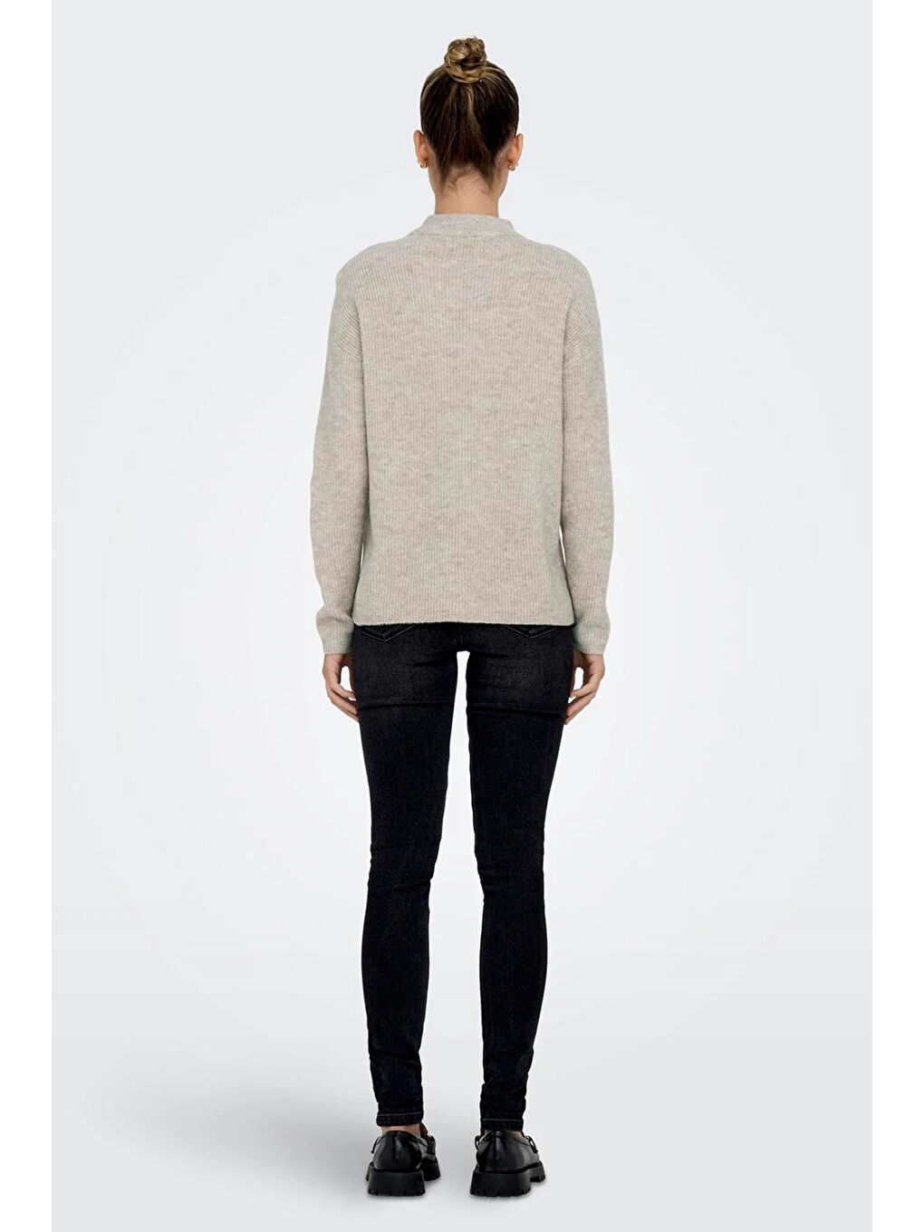 Bej Onlcamilla Streç Regular Fit Bisiklet Yaka Örme Kadın Kazak 15277080-3