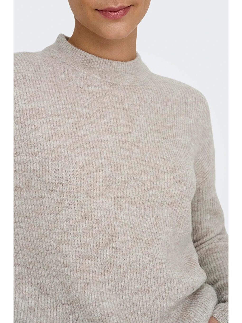 Bej Onlcamilla Streç Regular Fit Bisiklet Yaka Örme Kadın Kazak 15277080-4