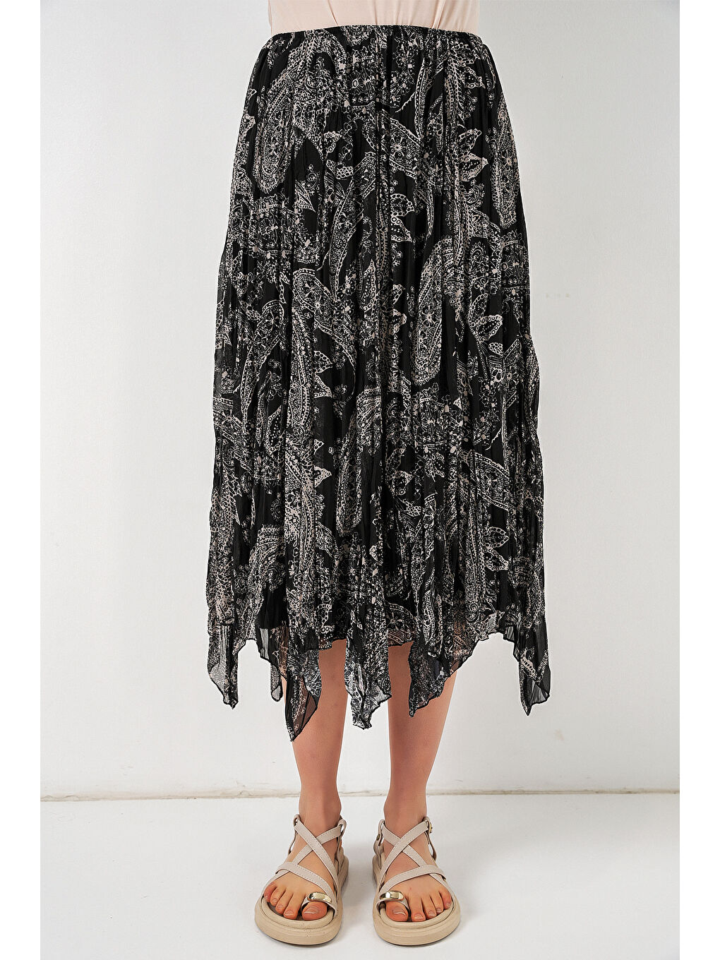 Kadın Asimetrik Tül Şifon Etek 8061 - Siyah-1