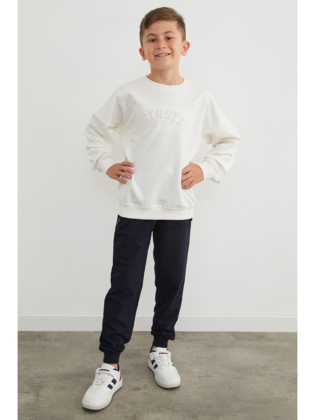 Ekru North State Kabartmalı Erkek Çocuk Sweatshirt