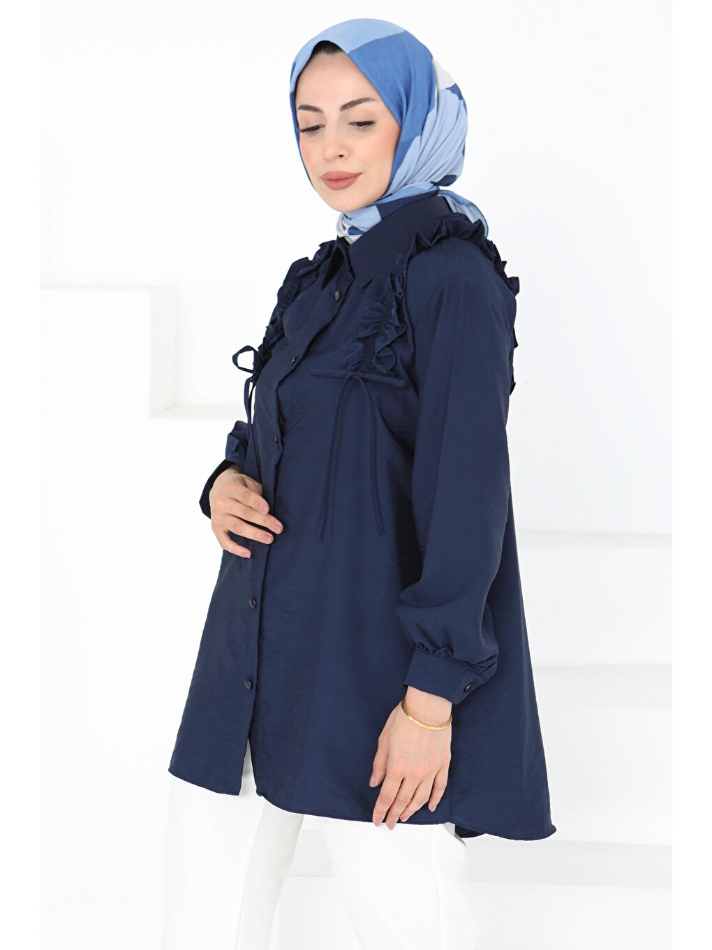 Fırfır Detaylı Tunik Lacivert - 27274-1