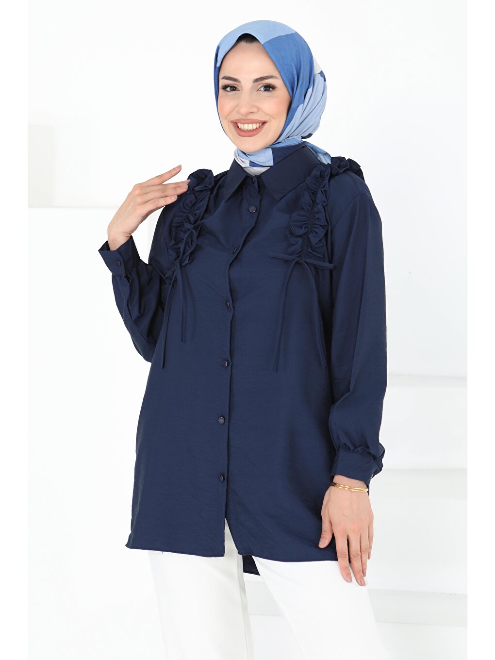 Fırfır Detaylı Tunik Lacivert - 27274-2