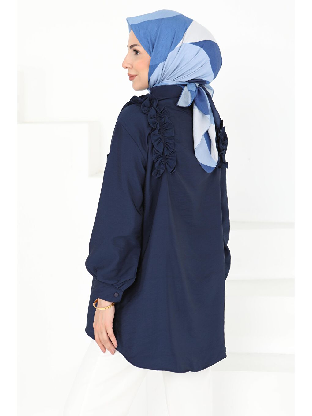 Fırfır Detaylı Tunik Lacivert - 27274-4