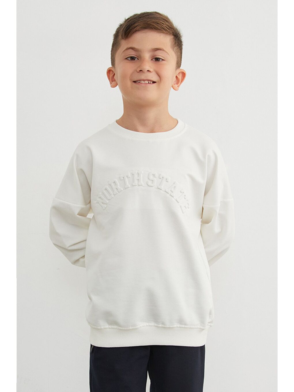 Ekru North State Kabartmalı Erkek Çocuk Sweatshirt-1