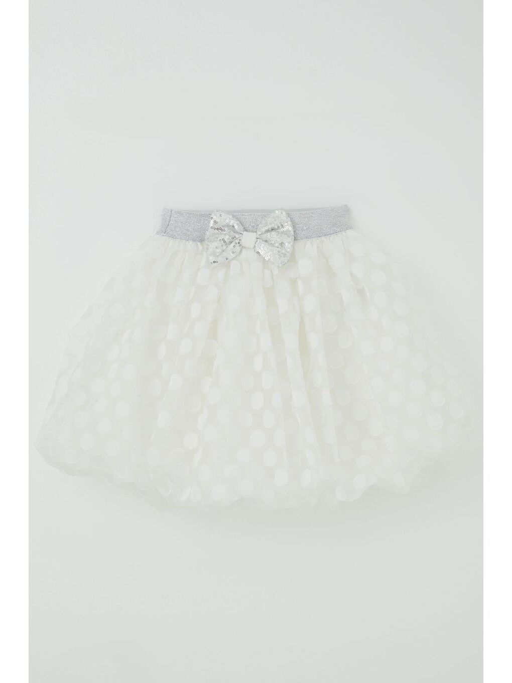 Kız Çocuk Balon Etek Puan Desenli Fiyonk Aksesuarlı Ekru (5-9 Yaş)